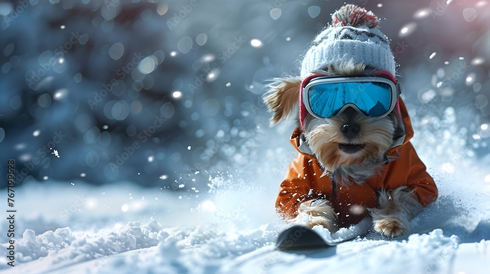 Adorable Fluffy Dog Exploring Snowy Outdoor Adventure with Warm Winter Gear Adorable Fluffy Dog Exploring Snowy Outdoor Adventure with Warm Winter Gear