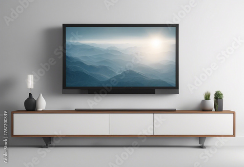 TV flat screen LCD or OLED plasma realistic illustration White blank monitor mockup wide flatscreen photo