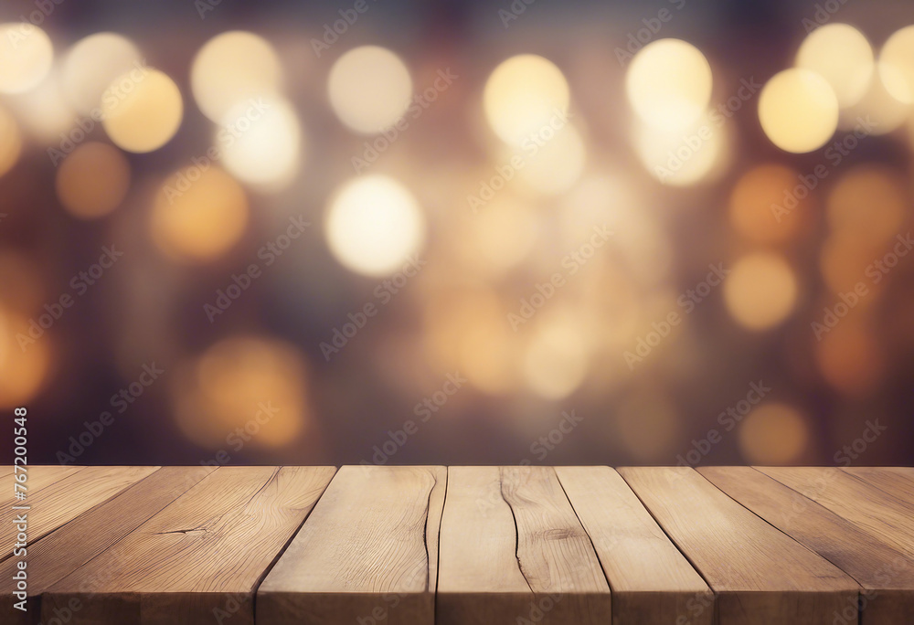 Wooden table top on blur sunlight background Perfect for showcasing products or as a neutral base