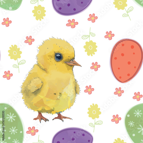 Happy Easter seamless pattern vector. Spring season repeated in fabric pattern for prints, wallpaper, cover, packaging, ads.
 photo