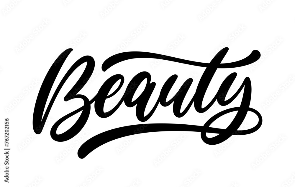 Obraz premium Beauty - single word hand drawn calligraphic lettering. Vector text design.