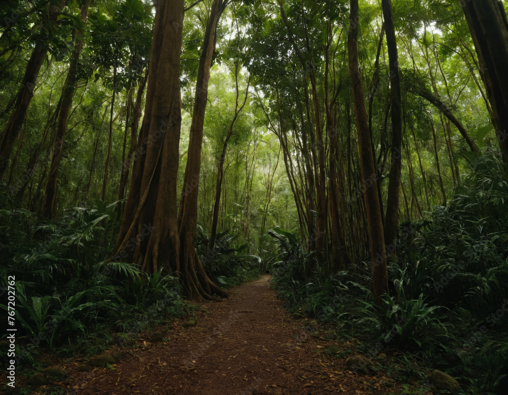 Serene Forest Pathway Amidst Tropical Greenery Serene Forest Pathway Amidst Tropical Greenery