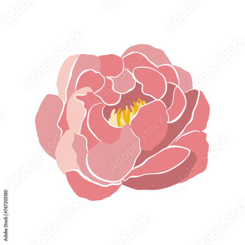 Modern abstract peony flower. Vector cute illustration on white background.