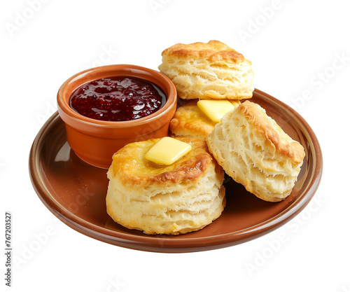 Buttermilk Biscuits with Strawberry Jam, Isolated on White or Transparent Background