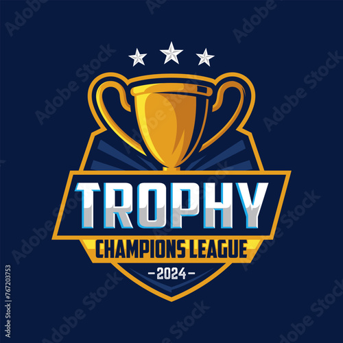 Trophy Mascot Logo Design Vector Template. Trophy Badge illustration for Sport Team.