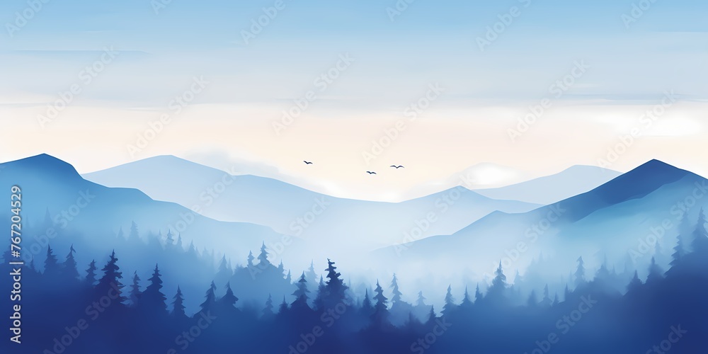 A tranquil morning mist over a gradient background, transitioning from pale blues to deep sapphire tones, offering a serene setting for creative endeavors.