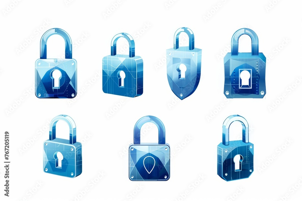Set of Digital Blue Padlock Icons for Protection and Security Concepts, vector illustration Set of Digital Blue Padlock Icons for Protection and Security Concepts, vector illustration