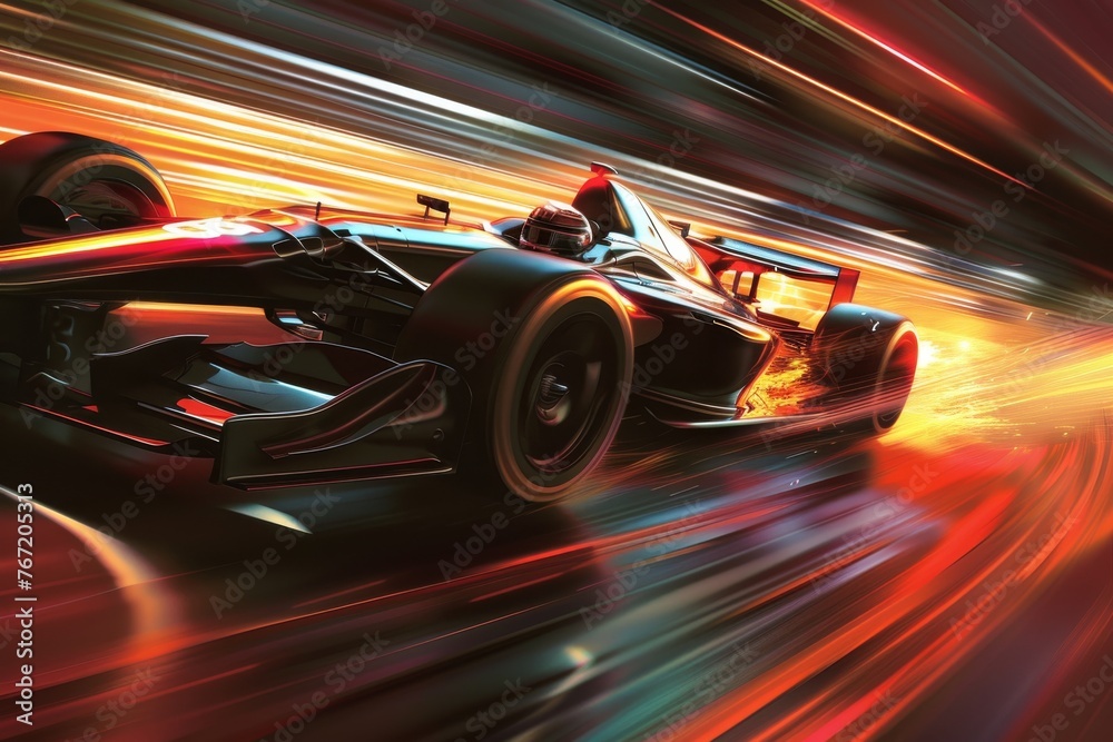 Sleek and Powerful Race Car Speeding on Track, Automotive Concept Illustration, Digital Art