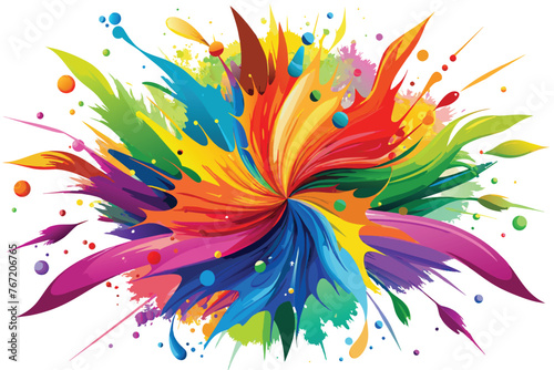 Vibrant rainbow hues burst forth in a dynamic holi paint powder explosion vector, set against a clean panoramic backdrop © mobarok8888