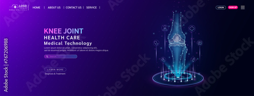 Knee joint bone health care. Diagnose disease with technology artificial intelligence. Medical website template layout design. Banner for medical ads. Science medicine business. Vector.