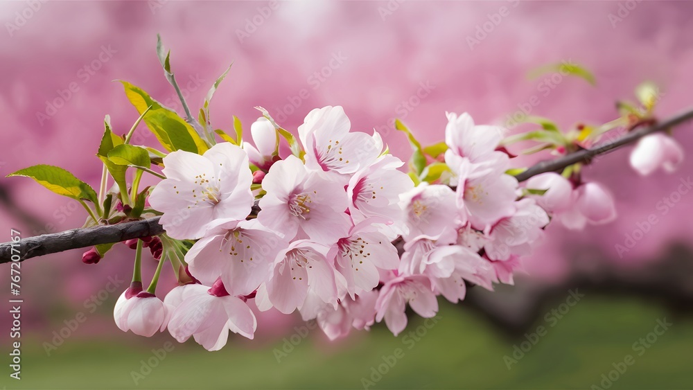 Soft color blurred nature with cherry blossoms watercolor painting image