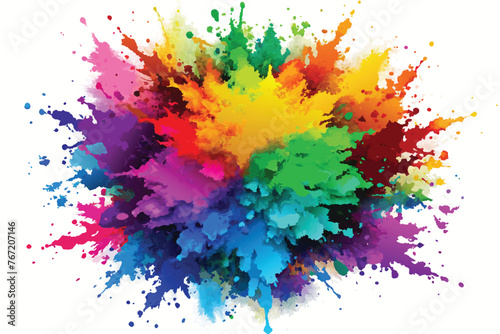 Vibrant rainbow hues burst forth in a dynamic holi paint powder explosion vector  set against a clean panoramic backdrop