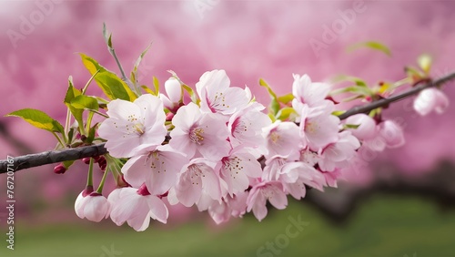 Soft color blurred nature with cherry blossoms watercolor painting image