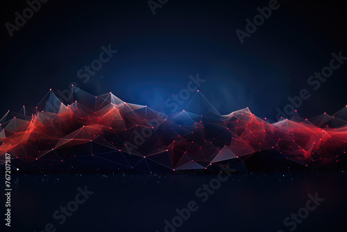 Abstract blue pink purple dot and line dark background. Cyber big data flow. Blockchain data fields. Network line connect stream. AI technology, digital communication, science research concept. photo