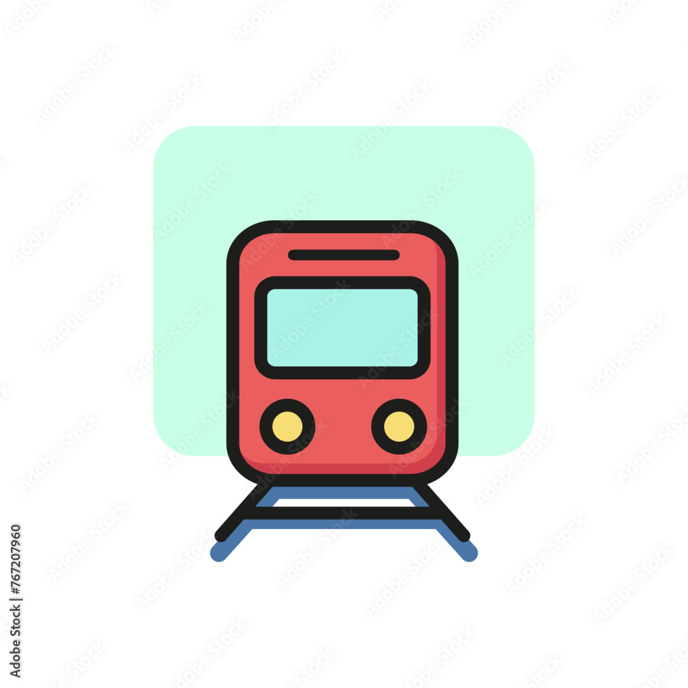Line icon of train and railroad. Railway station, metro, railway timetable. Transport concept. Can be used for topics like transportation, travel, road signs Line icon of train and railroad. Railway station, metro, railway timetable. Transport concept. Can be used for topics like transportation, travel, road signs