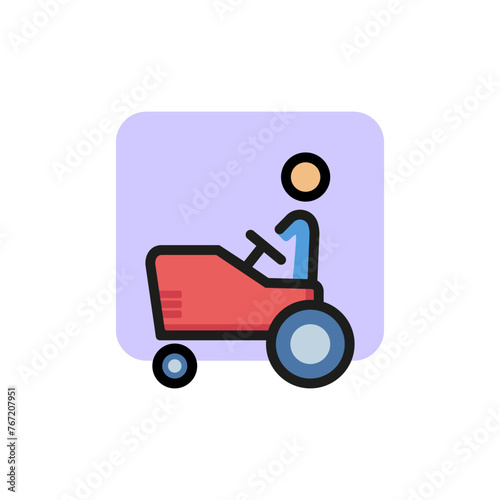 Line icon of toy car with child. Toy car hire, amusement park, kindergarten. Transport concept. Can be used for topics like leisure, childhood, transportation