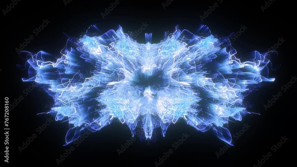 Abstract Blue Kaleidoscopic Star Explosion Against Black Background