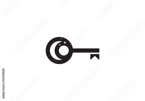 simple key with moon star logo icon design