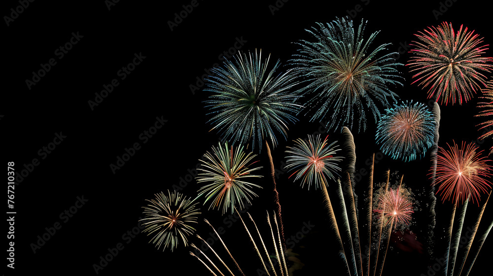 Fantastic colorful fireworks with black copyspace, AI Generative.