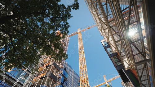 Photography Tower crane in the business district of the modern city