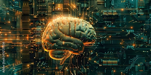 The Fusion of Human Intelligence and Computer Technology in Machine Learning: A Futuristic Image. Concept AI Advancements, Future Technologies, Human-Machine Collaboration photo