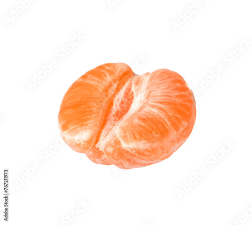 Half of peeled fresh ripe tangerine isolated on white