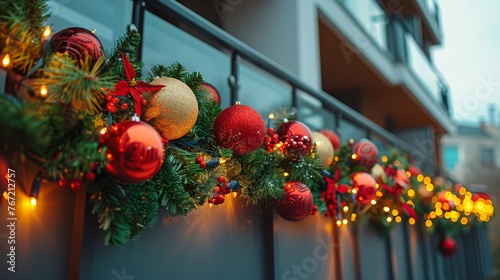 Christmas Wreath Hanging on Railing