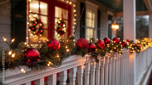 Festive Porch Decorated With Christmas Lights and Ornaments