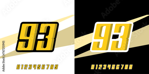 Effect number 93 racing design editable vector template, with yellow color for racing, racing, sports, races, esports