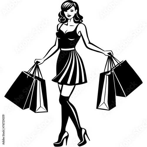 Beautiful Girl Black vector silhouette fashion shopping dress style