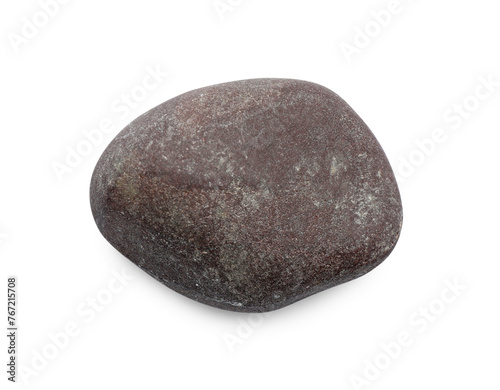 One dark grey stone isolated on white  top view