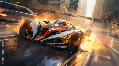 Depict the intensity and excitement of a high-speed race on the streets