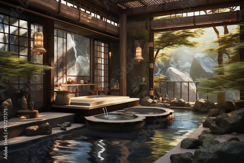 Design a relaxing spa setting with traditional Japanese influences