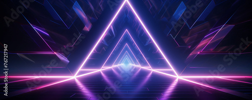 geometric shape neon light in the surreal space, banner size with copy space © SOLO PLAYER