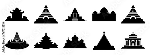 Temple silhouettes set, large pack of vector silhouette design, isolated white background.