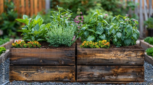 Group of Wooden Boxes Filled With Plants