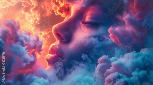 A mesmerizing silhouette of a woman's profile blended with a vibrant cosmic nebula, evoking a sense of wonder and creativity.