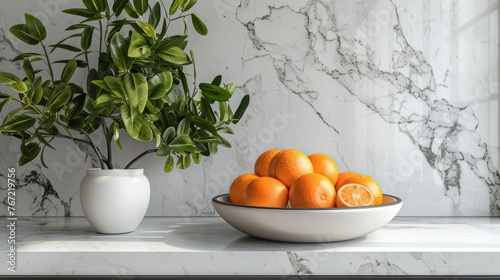 White Vase With Oranges on Table © olegganko
