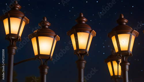 A close-up photo of various street lamps at night © Iqra