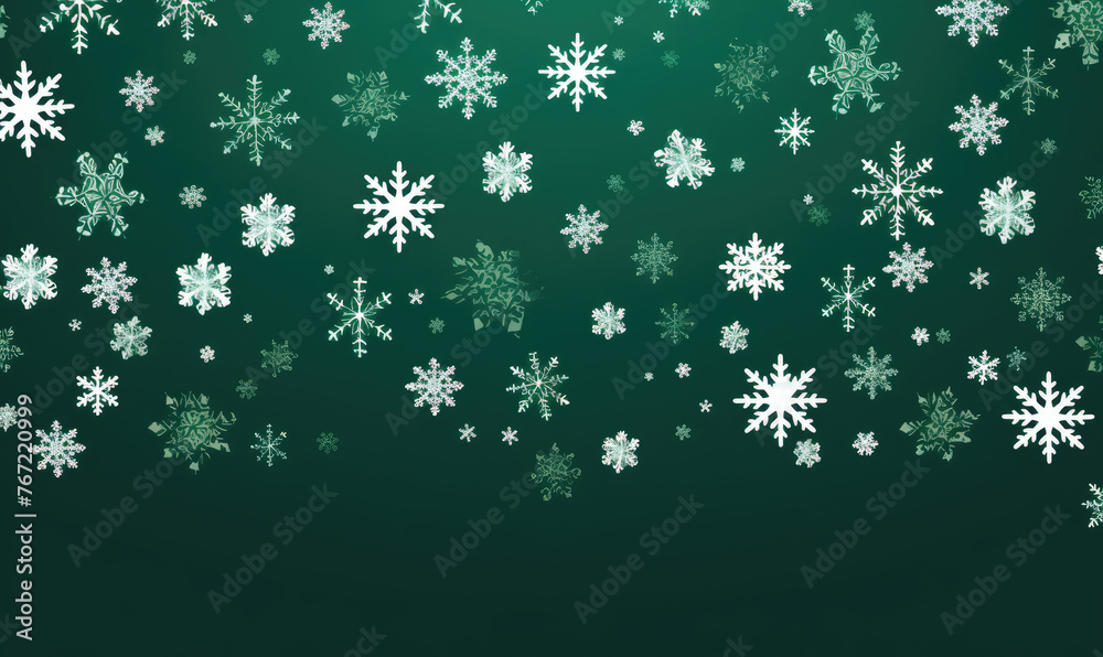 Green big and small snowflake Christmas background.