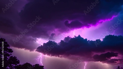 moving clouds with lightning a combination of blue and purple