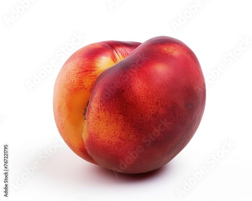 Isolated Nectarine on White Background. Single Red Peach Fruit with Juicy Appearance