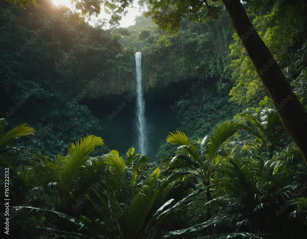 Tropical Waterfall in Lush Rainforest Tropical Waterfall in Lush Rainforest