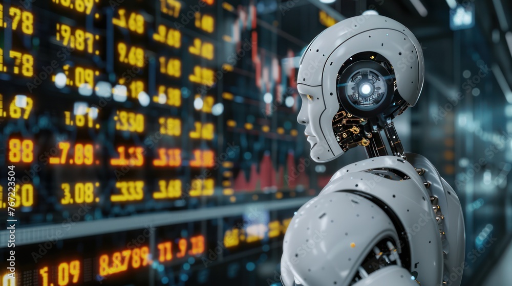 Fototapeta premium AI robots analyze financial data investment advice