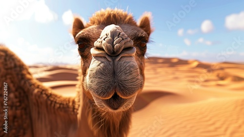 Portrait of a camel in a desert 