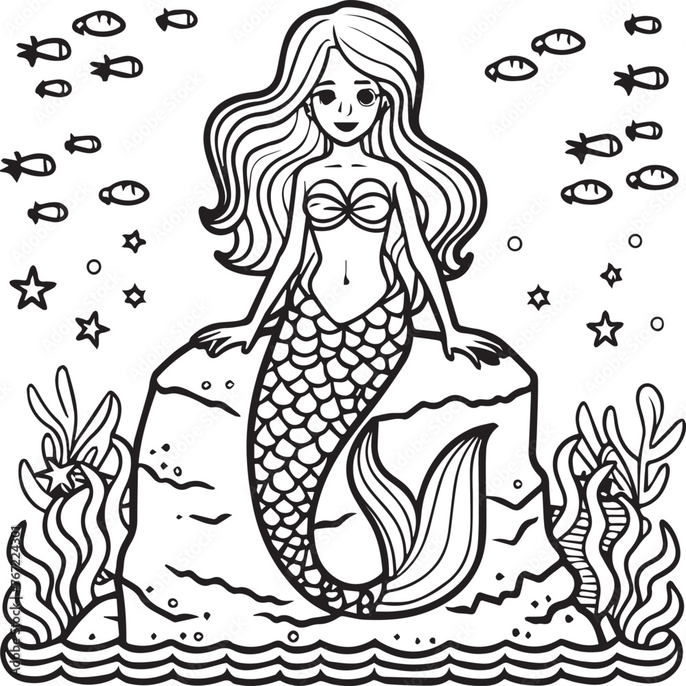 Vetor De Mermaid Coloring Pages For Coloring Book Mermaid Outline vetor-de-mermaid-coloring-pages-for-coloring-book-mermaid-outline