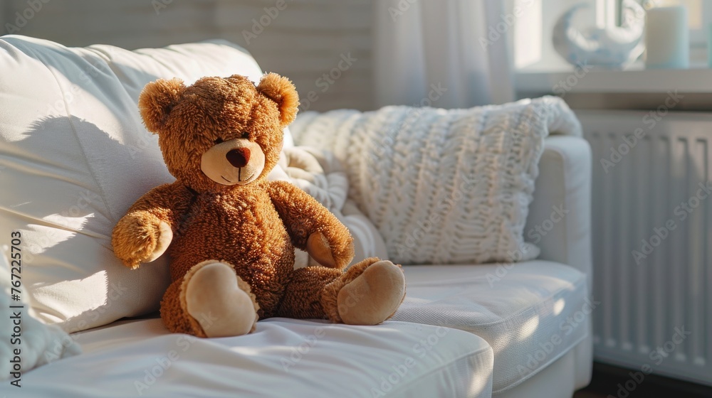 Brown Bear on White Couch