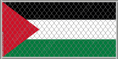 Vector illustration of Palestine flag under lattice. The concept of isolationism.
