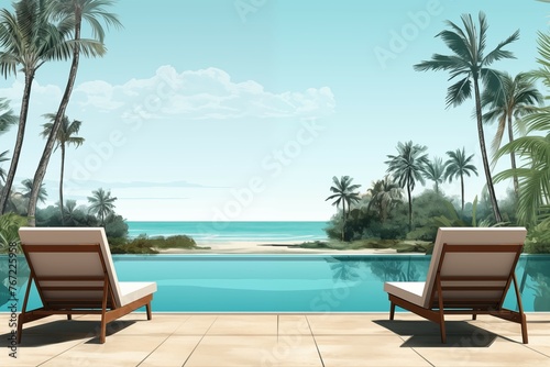 beach chair and swimming pool in front of pool villa background for beautiful and relax design © kenkuza