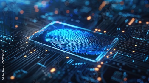 fingerprint scanner to confirm identity Conveys security of financial transactions  photo